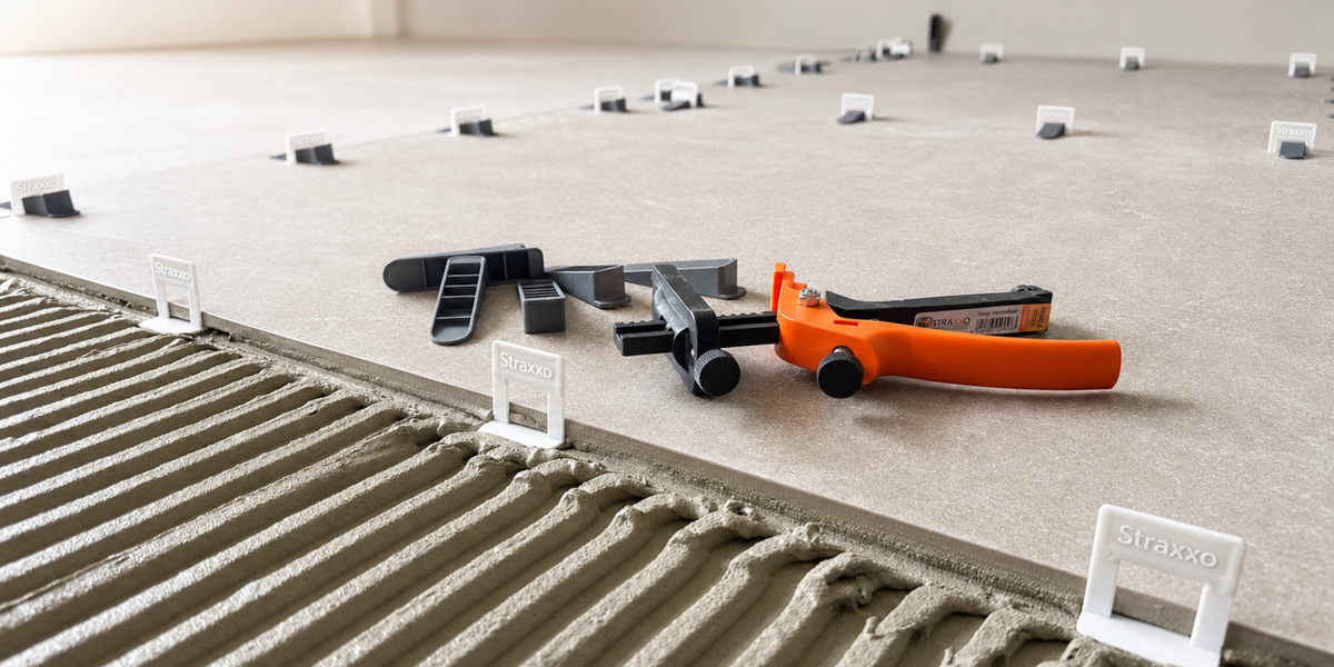 Straxxo tile levelling systems and tools in use